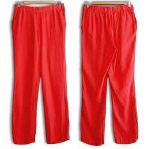 ELLEN TRACY 100% Linen Pull-on Elastic Waist Light Pants Pink Sz 6